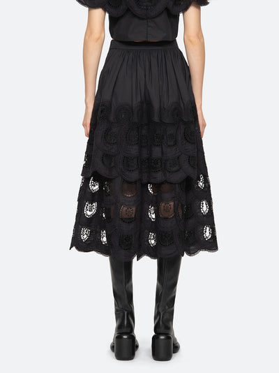 Drea Embroidery Tiered Skirt (D1) Black