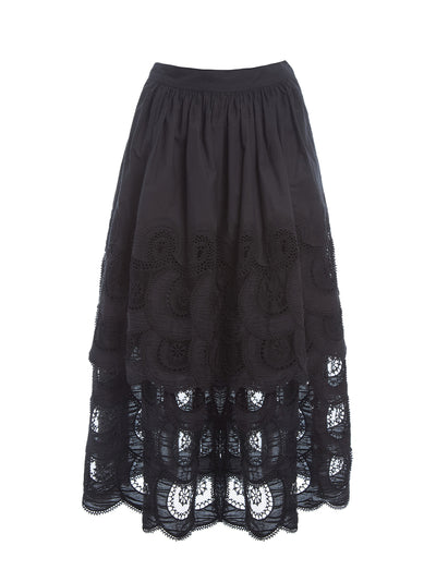 Drea Embroidery Tiered Skirt (D1) Black