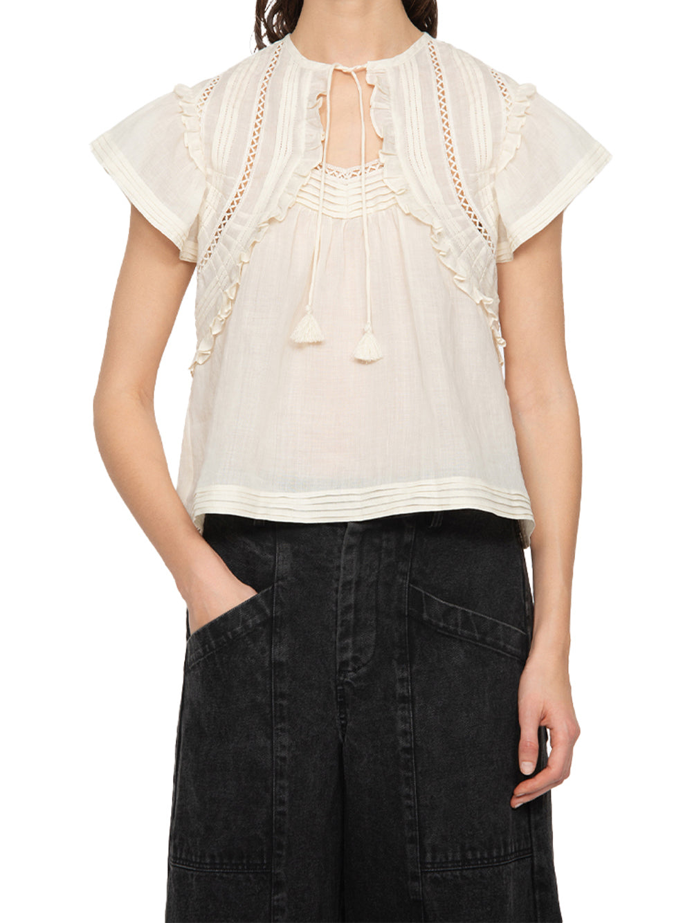 Renata Solid Flutter Sleeve Top (D1) Cream