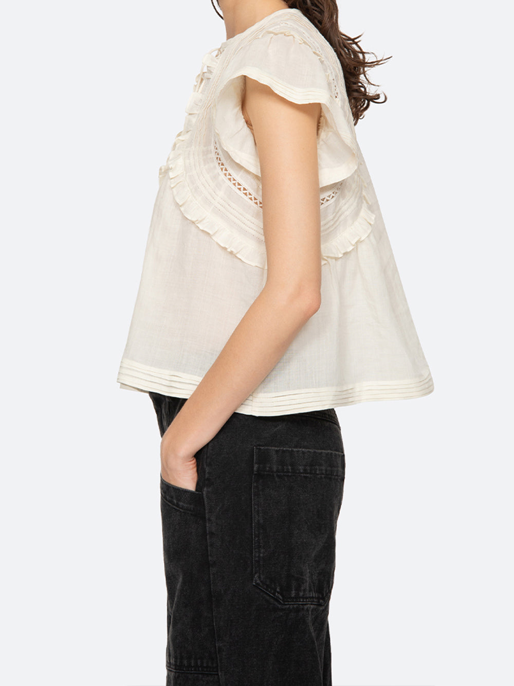 Renata Solid Flutter Sleeve Top (D1) Cream