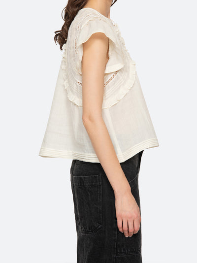 Renata Solid Flutter Sleeve Top (D1) Cream