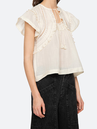 Renata Solid Flutter Sleeve Top (D1) Cream