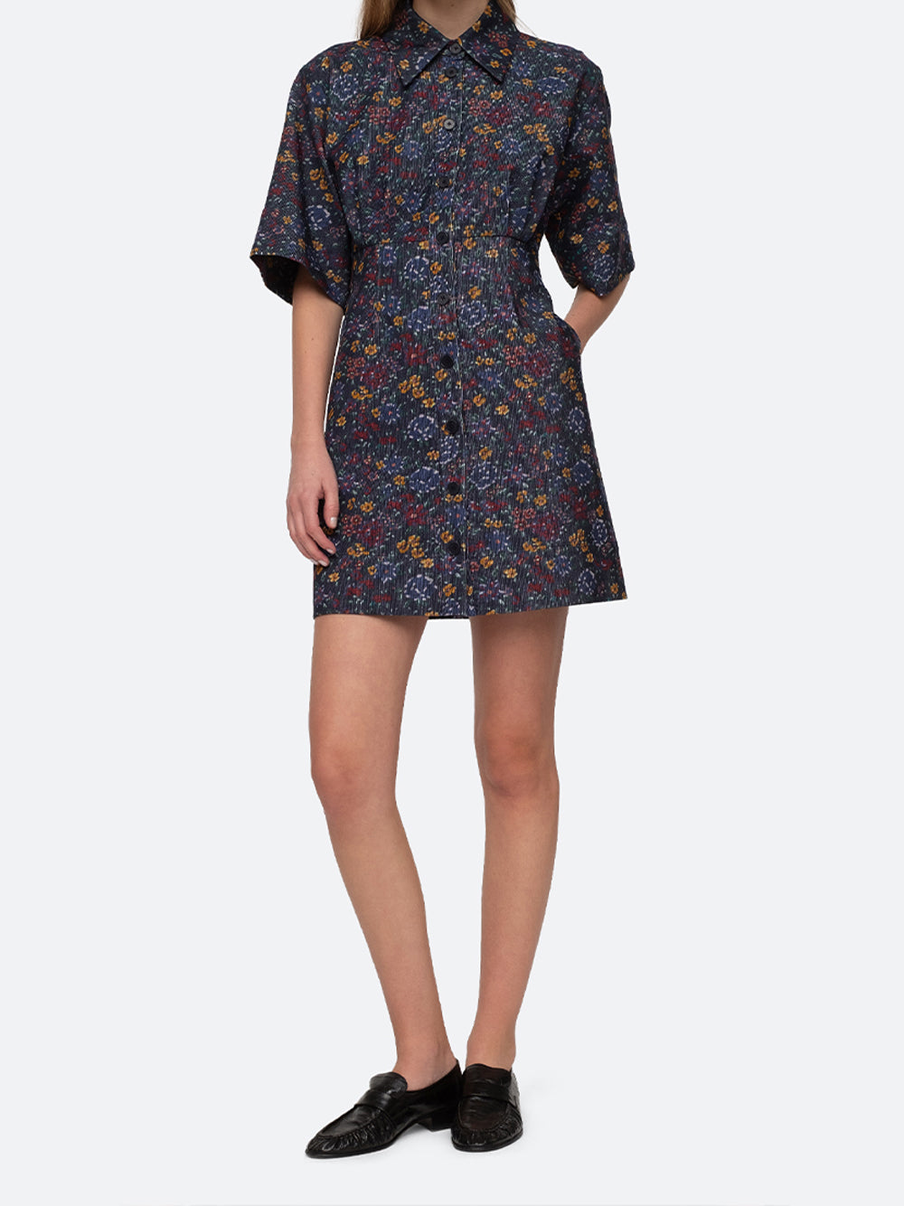 Constance Corduroy Print Short Sleeve Button Down Dress (D2) Multi