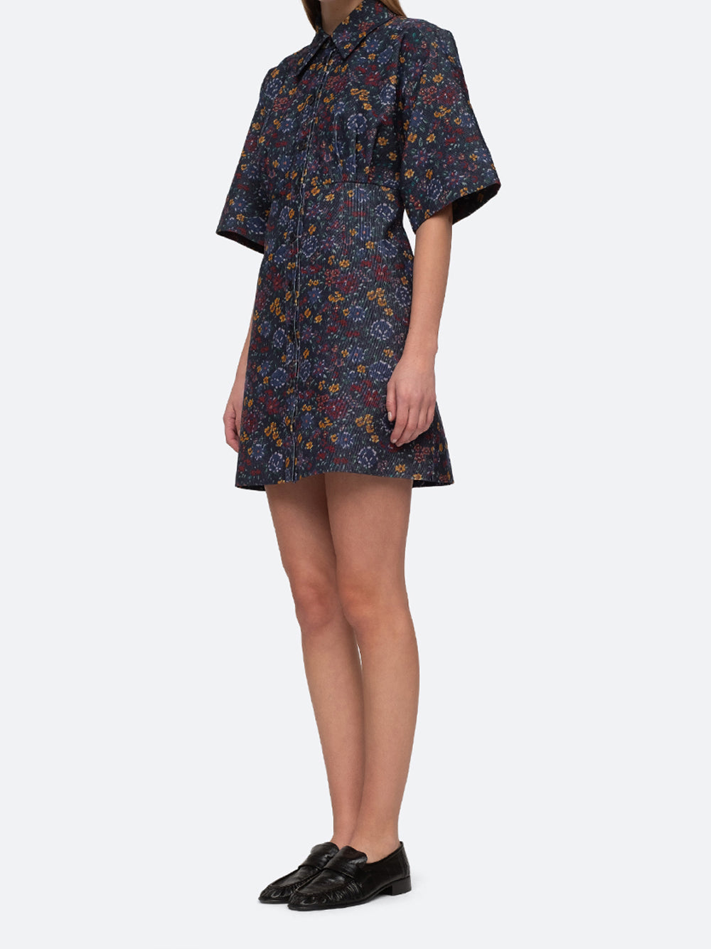 Constance Corduroy Print Short Sleeve Button Down Dress (D2) Multi