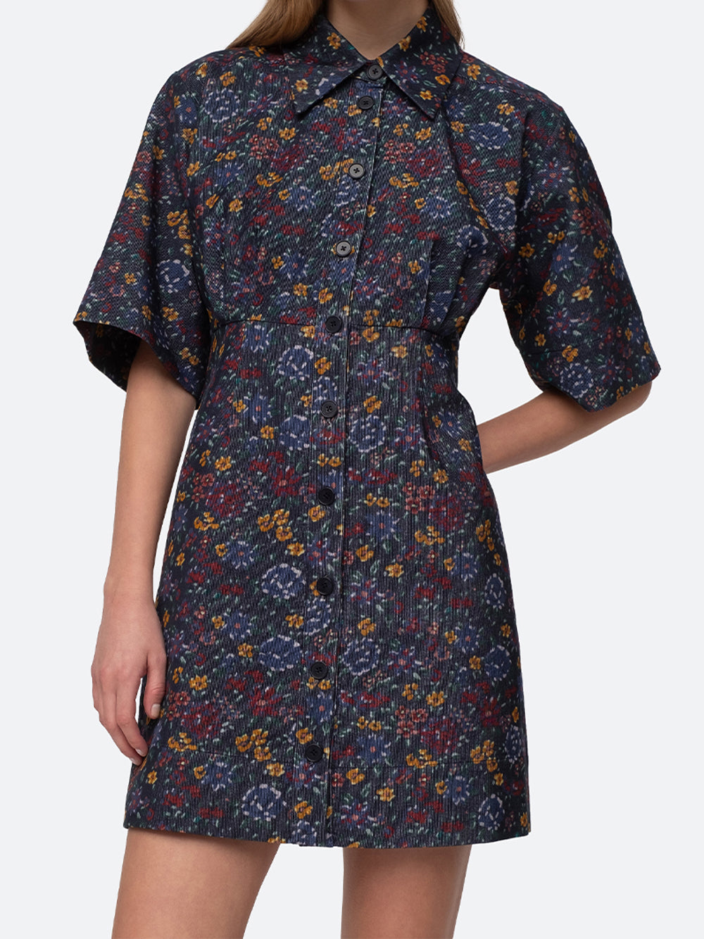 Constance Corduroy Print Short Sleeve Button Down Dress (D2) Multi