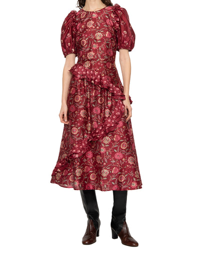 Famke Print Puff Sleeve Dress (D2) Magenta