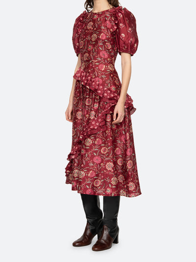 Famke Print Puff Sleeve Dress (D2) Magenta