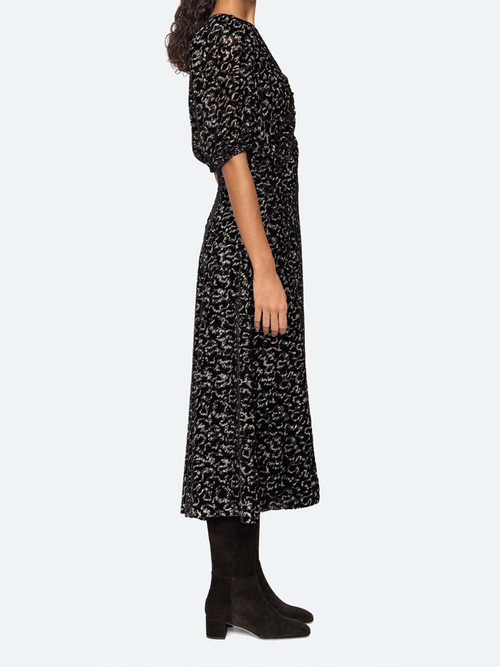 Sophia Burnout Velvet Puff Sleeve Dress (D2) Multi