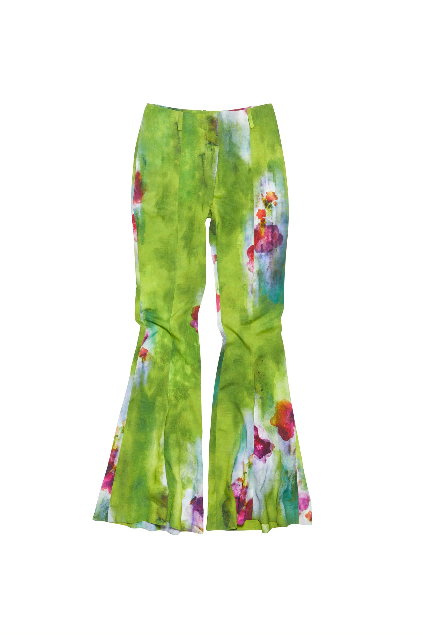 Print Flared Trousers (Green Multi)