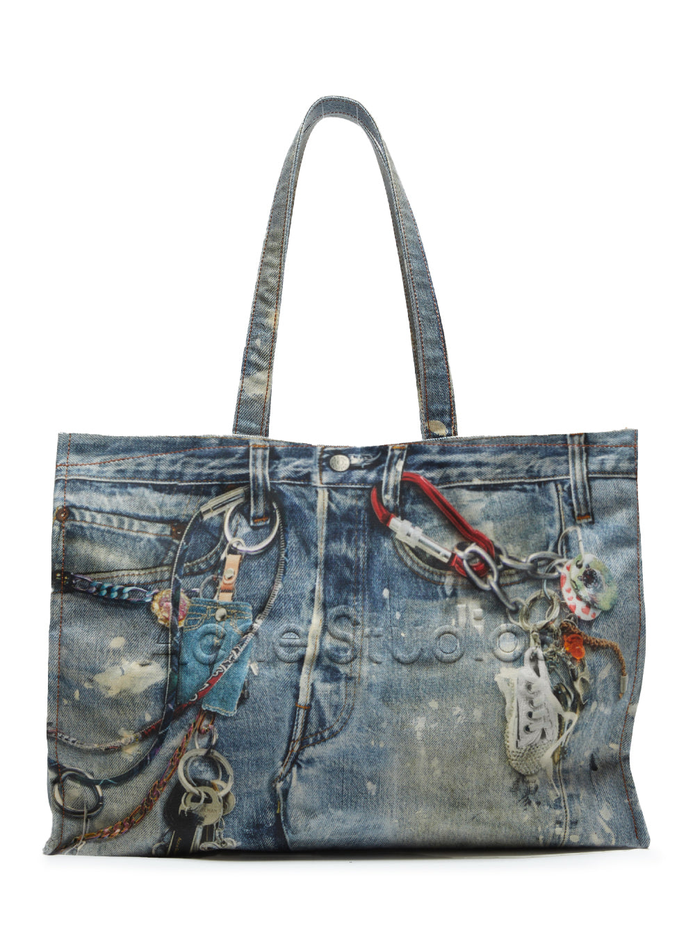 Graphic Print Denim Tote (Mid Blue)