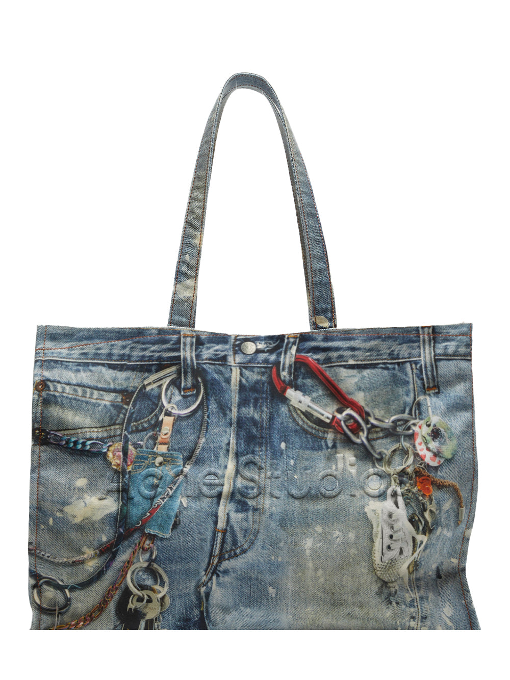 Graphic Print Denim Tote (Mid Blue)