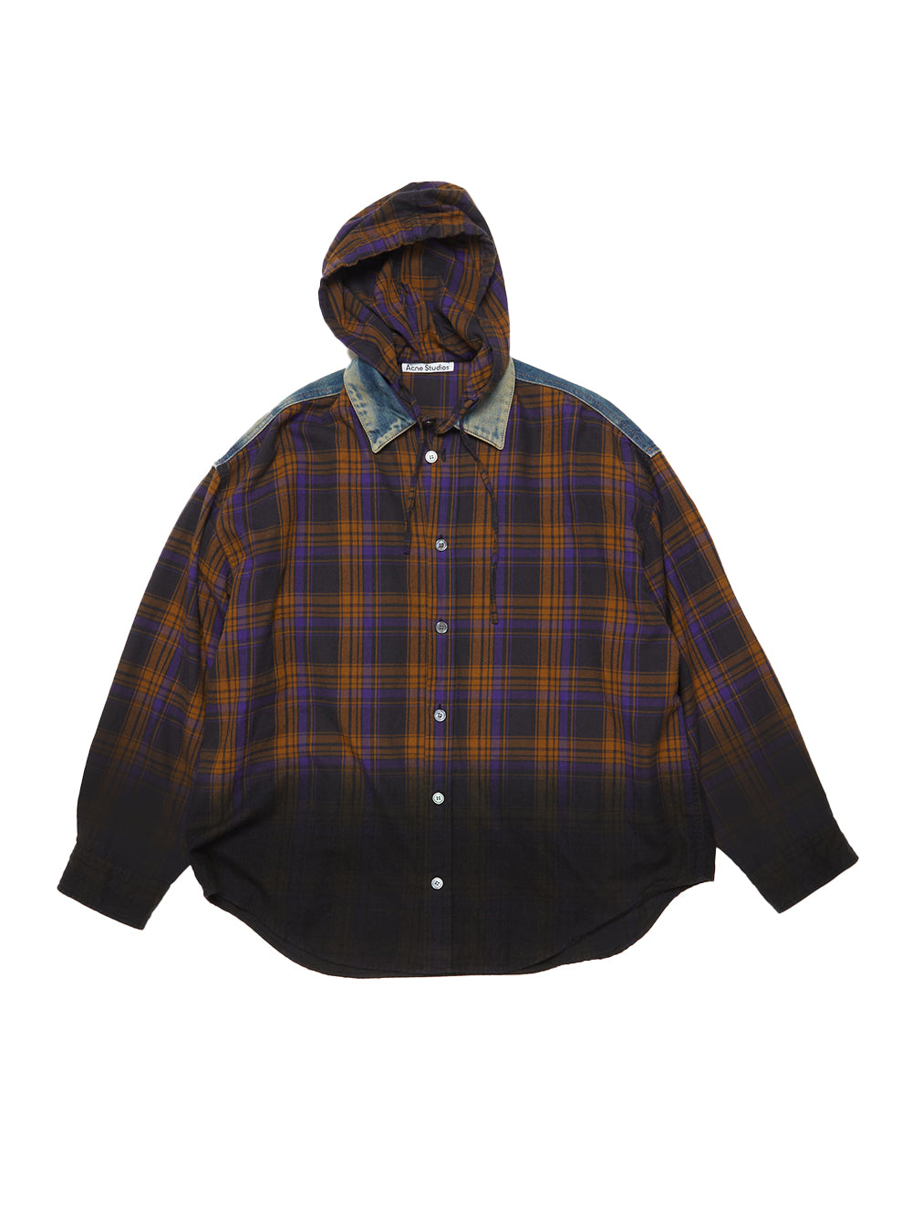 Hooded Button-Up Shirt (Purple/Brown)
