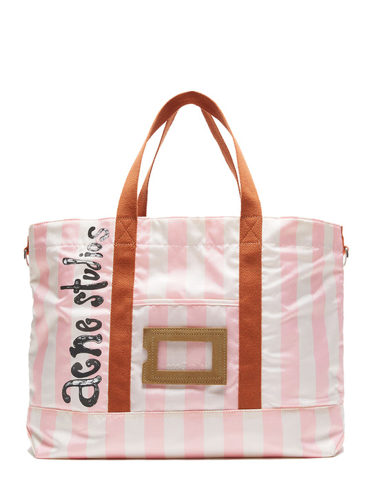 Logo Post Stripe Tote Bag (Light Pink/Off White)