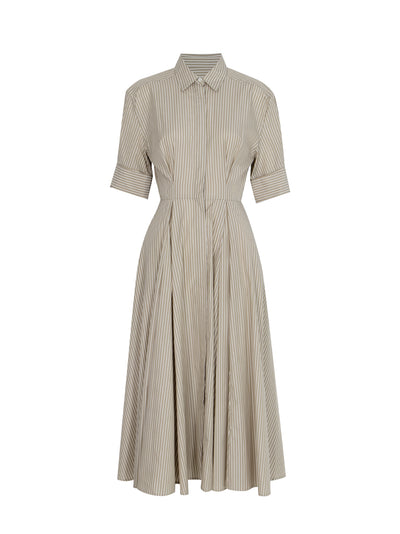 Aiden Stripe Poplin Dress (Beige Stripe)