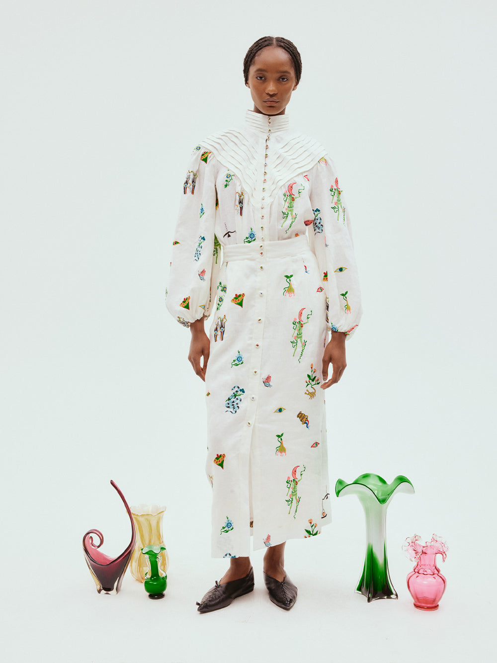 Atticus Embroidered Skirt (Cream)