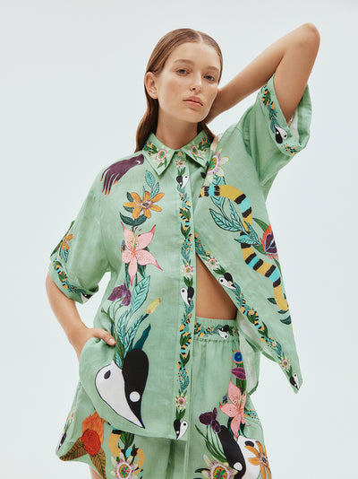 Meagan Oversized Linen Shirt (Jade)