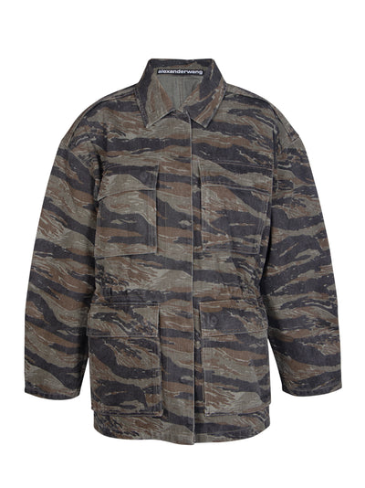 Camo Cinched Waist Jacket In Denim (Multi)