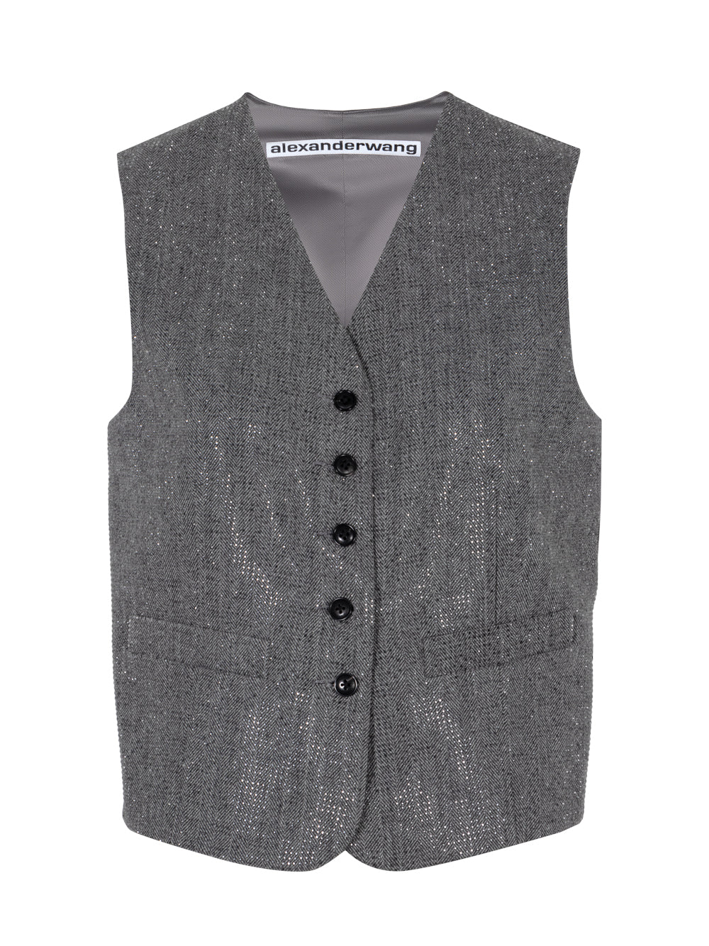 Collarless Vest In Herringbone Tailoring (Grey/Black)