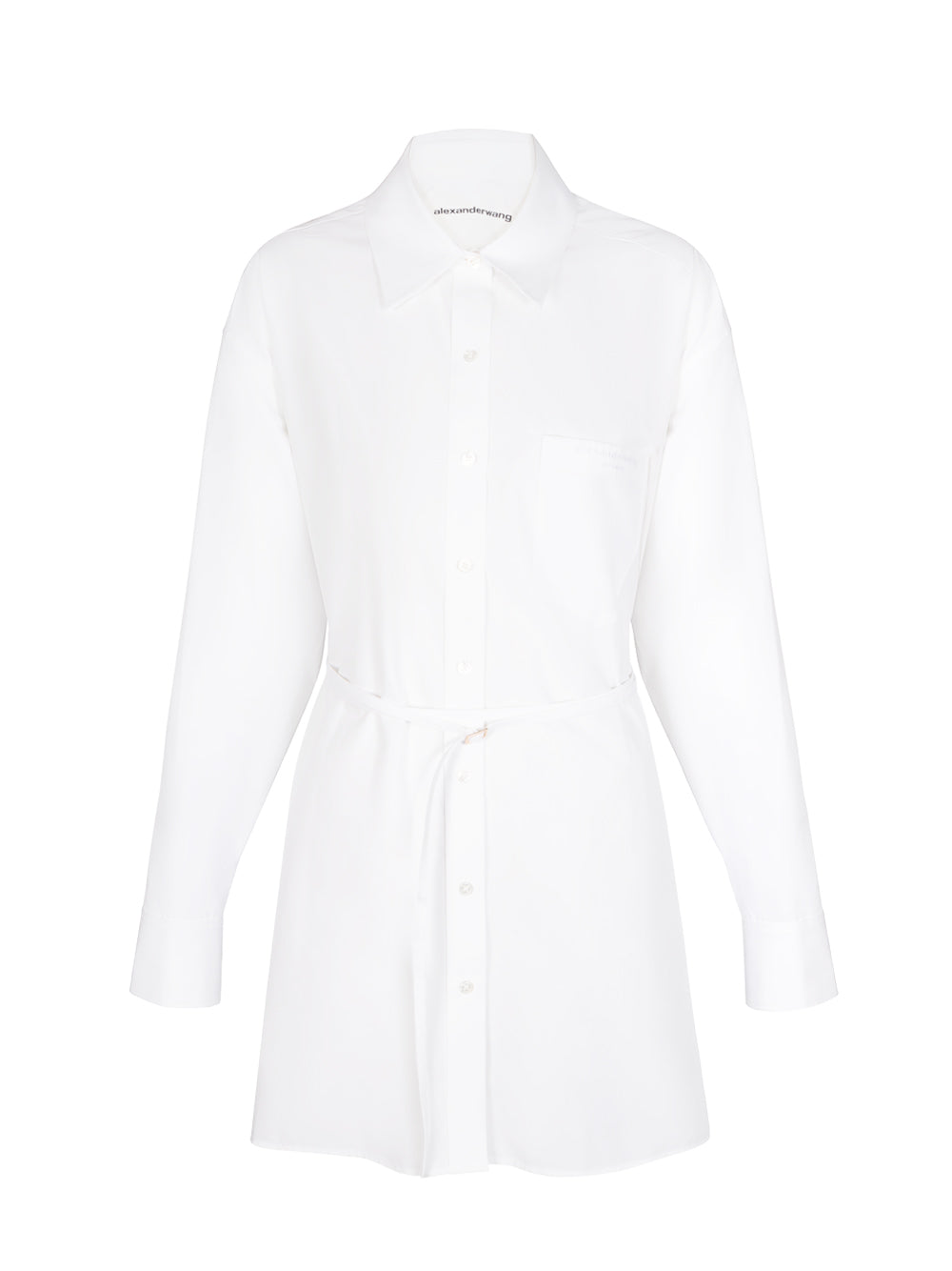 Shirt Dress With Tie Waist And Logo Embroidery (White)