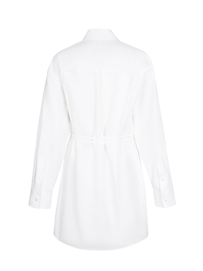 Shirt Dress With Tie Waist And Logo Embroidery (White)