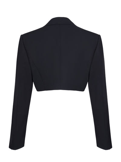 Tuxedo Cropped Blazer With Logo Embroidery (Black)