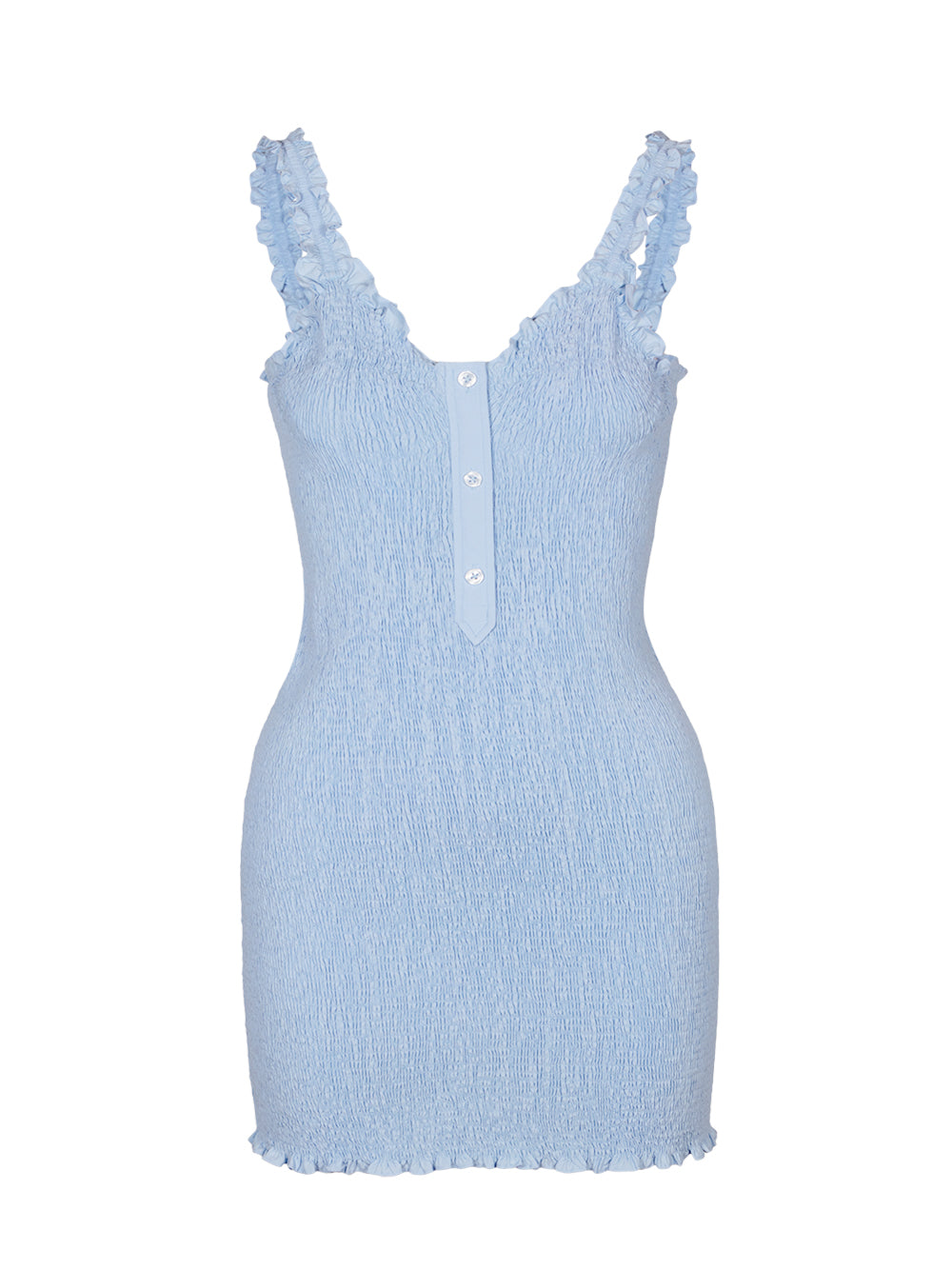 Smocked Tank Dress With Front Button Placket (Chambray Blue)