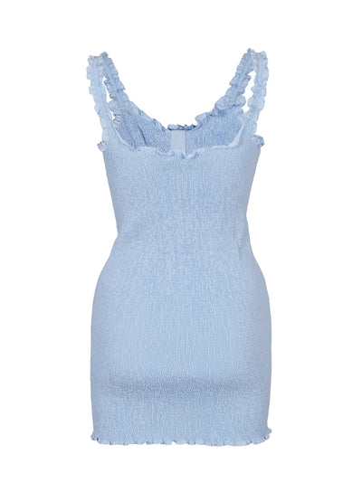 Smocked Tank Dress With Front Button Placket (Chambray Blue)
