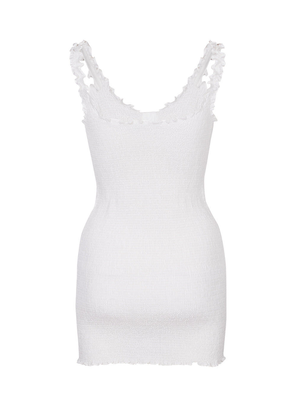 Smocked Tank Dress With Front Button Placket (White)