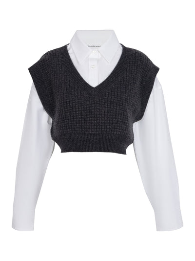 Bi - Layer Waffle Tank Vest In Boiled Wool (Charcoal Melange)