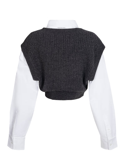 Bi - Layer Waffle Tank Vest In Boiled Wool (Charcoal Melange)