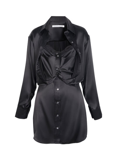 Button Down Dress With Integrated Dress (Black)