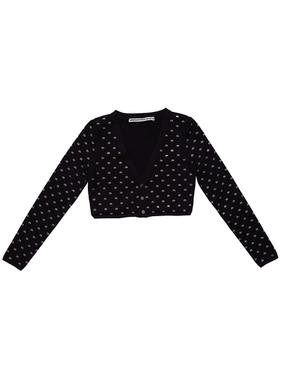 Alexander-Wang-Crystal-Logo-V-Neck-Cropped-Cardigan-Black-1