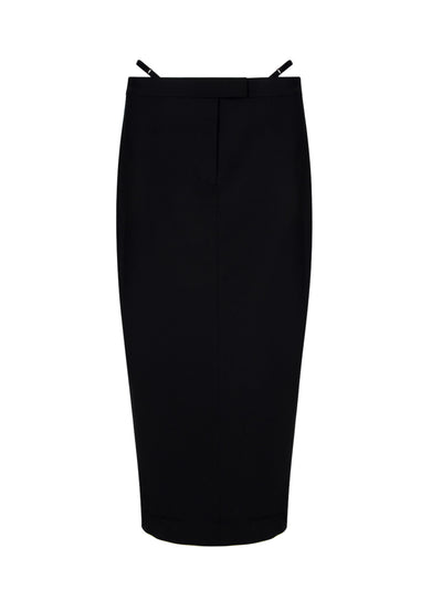 Fitted Long Skirt With Logo Elastic G-String (Black)