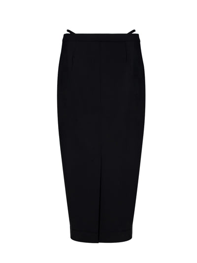 Fitted Long Skirt With Logo Elastic G-String (Black)