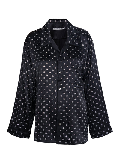 Hotfix Pajama Shirt In Silk Charmeuse (Black)