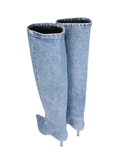 Viola 65 Slouch Boot In Washed Denim (Medium Indigo)