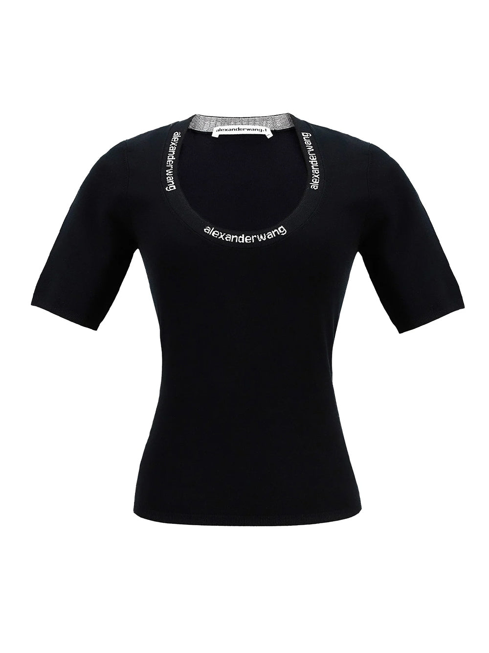 Bodycon T-Shirt With Logo Jacquard Trims (Black)