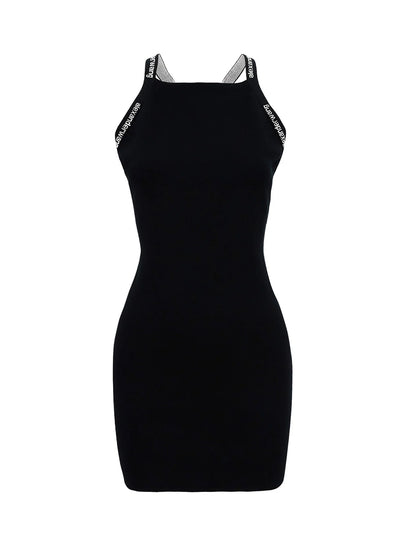 Bodycon Tank Dress With Logo Jacquard Trims (Black)