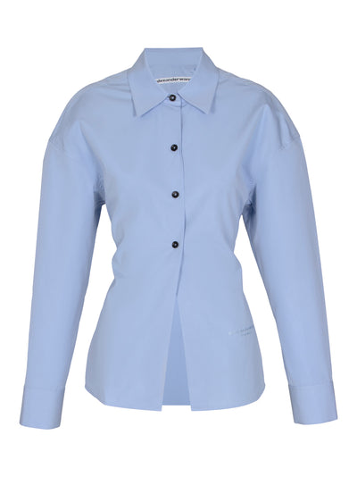 AlexanderWang-CottonCinchedButtonUpWithRibbedTrim-Blue-1