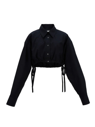 Cropped Button Down in Compact Cotton (Black)