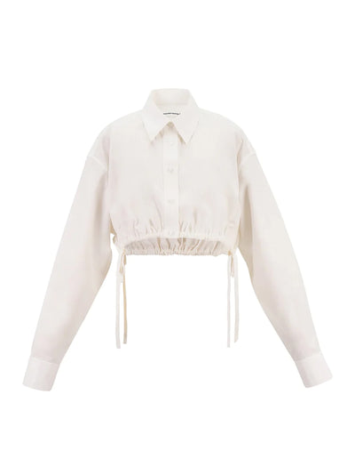 Cropped Button Down in Compact Cotton (White)