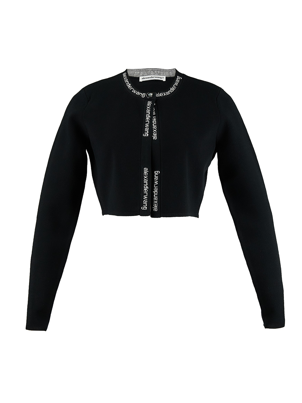     AlexanderWang-JacquardLongSleeveLogoCardiganinStretchKnit-Black-1