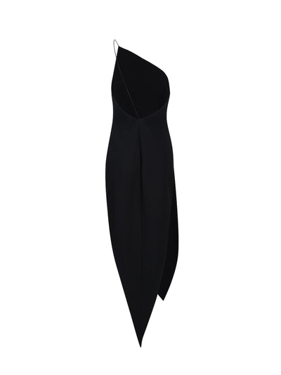 Asymmetric Slit Maxi Dress (Black)