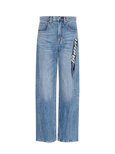 Blade Logo-Embroidered Balloon Jeans (Medium Indigo)