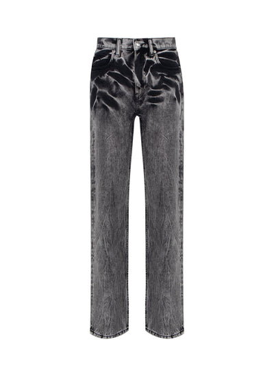 Blade Logo Embroidered EZ Mid Rise Wide Leg Jeans (Black Acid Crush)