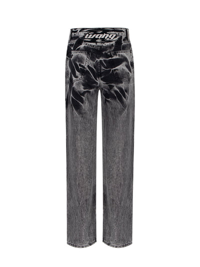 Blade Logo Embroidered EZ Mid Rise Wide Leg Jeans (Black Acid Crush)