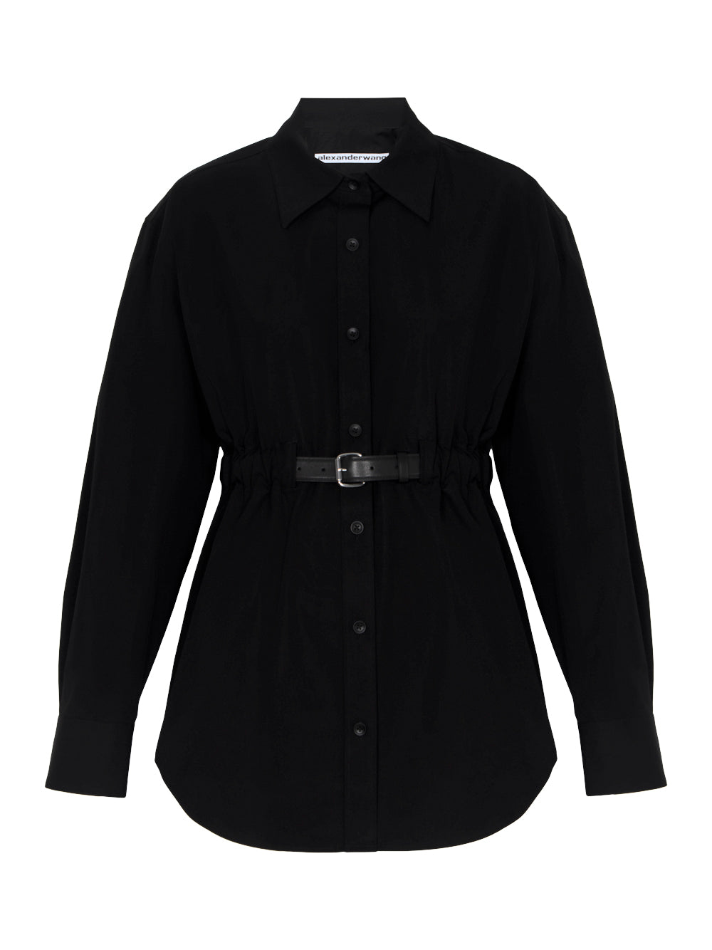 Button Down Tunic With Integrated Leather Belt (Black)