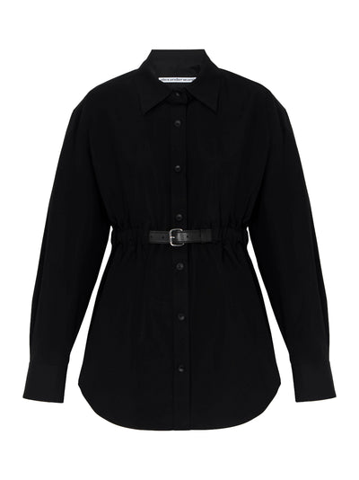 Button Down Tunic With Integrated Leather Belt (Black)