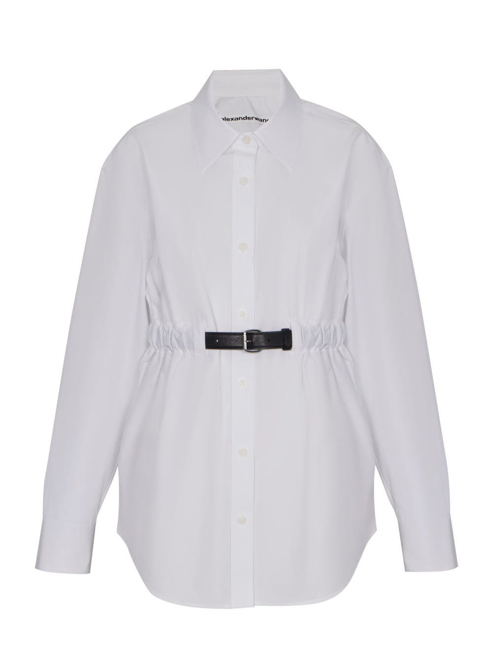 Button Down Tunic With Integrated Leather Belt (White)