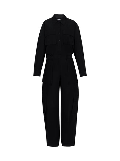 Button Up Articulated Jumpsuit W/ Cargo Detailing (Black)